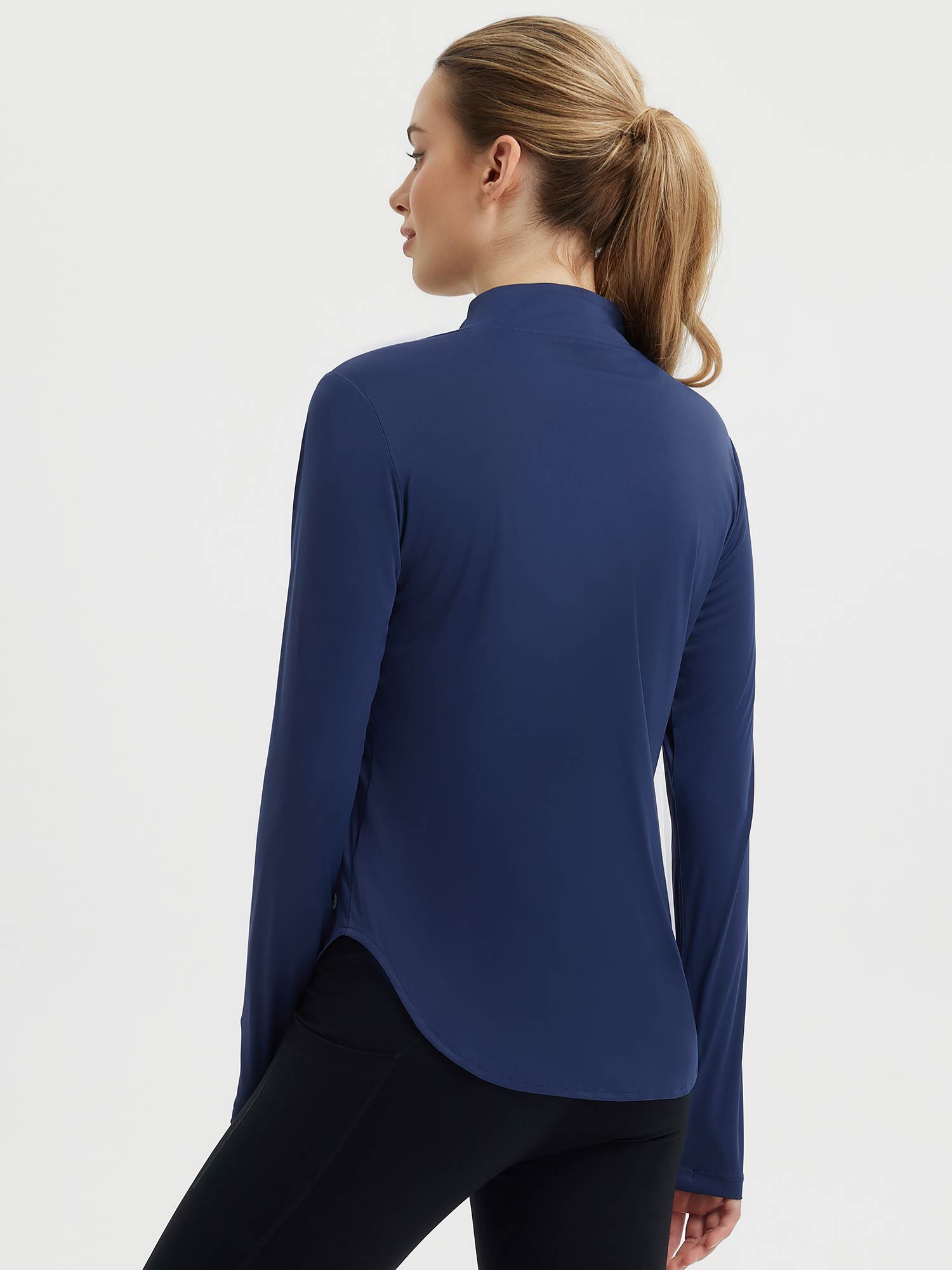 Navy blue UPF 50+ rounded hem women's active tee from adventure-ready set. #color_Estate Blue