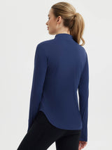 Navy blue UPF 50+ rounded hem women's active tee from adventure-ready set. #color_Estate Blue