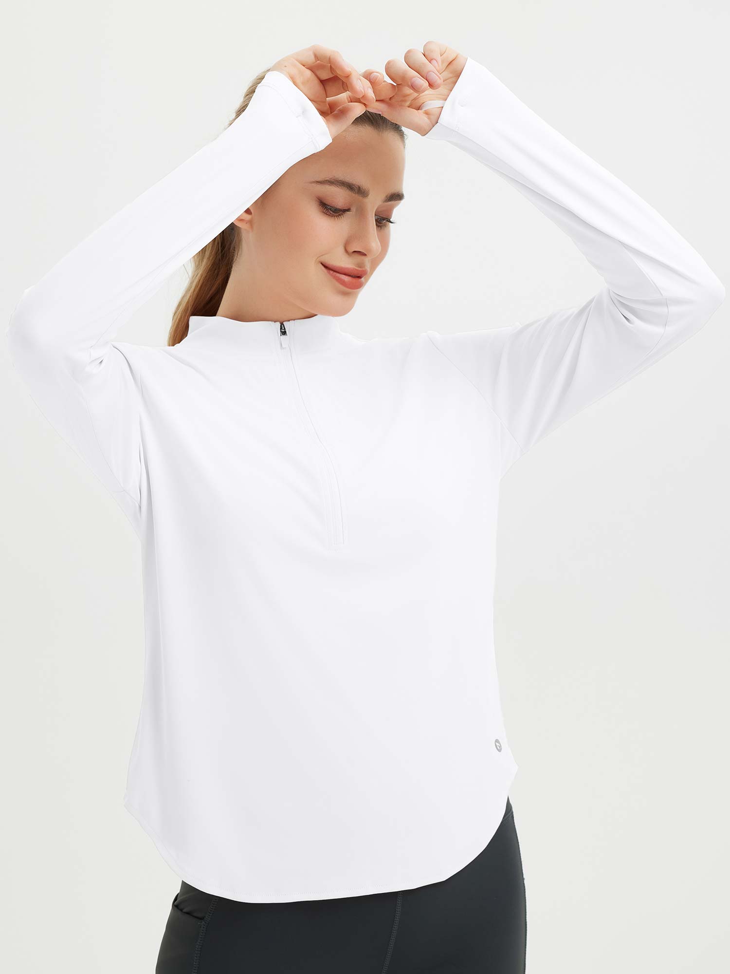 Fresh Horizon UPF 50+ rounded hem athletic tee in white, designed for all-day movement. #color_White