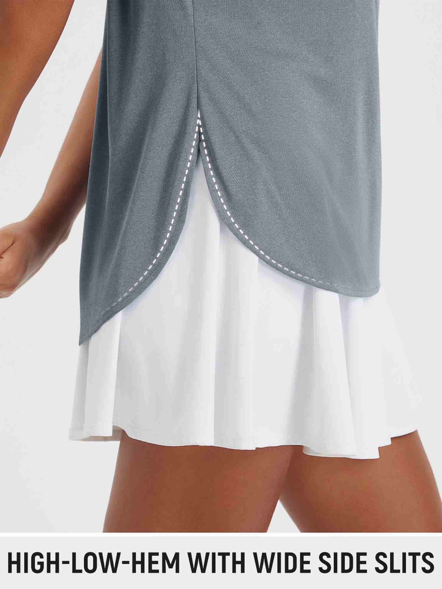 Women's short sleeve t-shirt with high-low hem and wide side slits. #color_Heather Light Gray