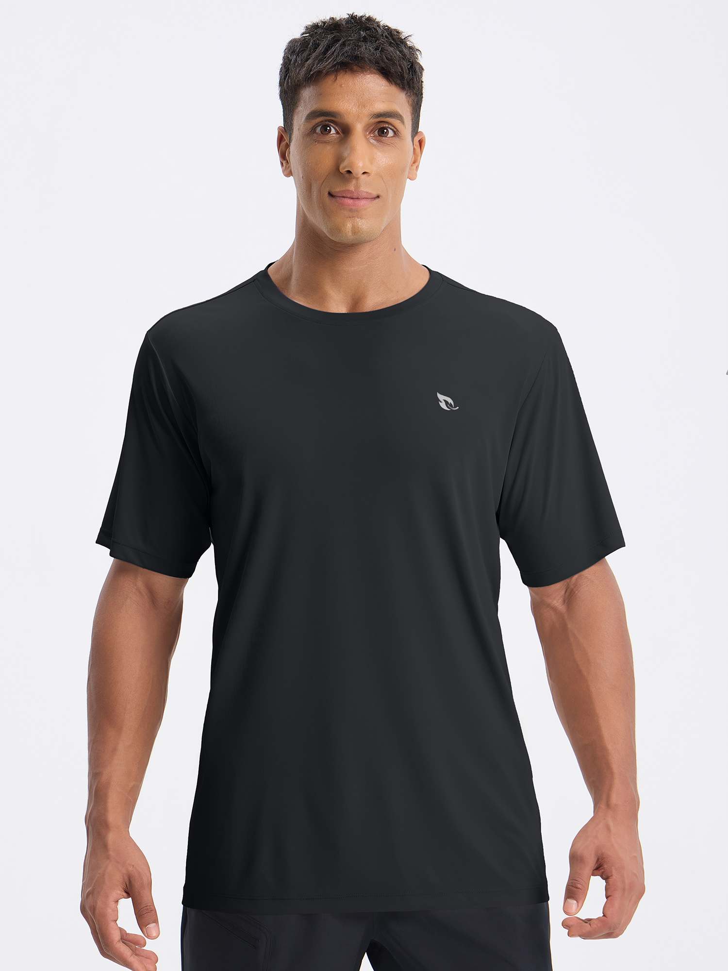 Men's black short sleeve crew neck outdoor t-shirt with UPF 50+ UV protection and quick-dry fabric. #color_Black