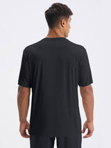 Man wearing black short sleeve crew neck t-shirt, back view. UPF 50+, quick-dry features. #color_Black