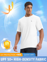 Men's white short-sleeve t-shirt with UPF 50+ UV protection, quick dry fabric. #color_White