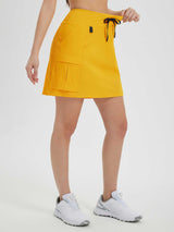 Women's yellow UPF 50+ quick-dry hiking cargo skort with 16" inseam and 4 pockets. #color_Yellow