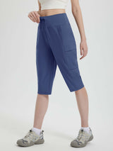 Women's 15" navy blue hiking shorts with cargo pockets and drawstring waist. #color_Navy Blue