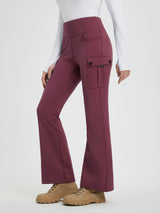 Women's burgundy outdoor fleece flared pants with cargo pockets #color_Wine Red