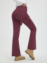 Women's maroon thick fleece workwear flared cargo pants. #color_Wine Red