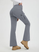 Women's grey fleece-lined bootcut workwear cargo pants. #color_Dark Gray