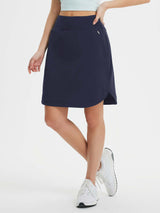 Navy blue women's UPF 50+ quick-dry running skort with zippered pocket and side slit. #color_Navy Blue
