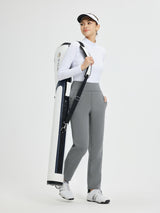 Women's grey heavyweight thermal fleece tapered running pants for golf. #color_Dark Gray