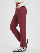 Burgundy fleece tapered running pants with ribbed side panel & split leg #Color_Wine Red