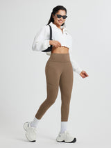 Brown fleece-lined running leggings with high waist and deep cross pockets. #color_Cocoa Brown