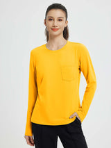 Yellow crewneck long-sleeve running top with chest pocket #color_Yellow