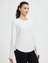 White long-sleeve running t-shirt with cross hem #color_White