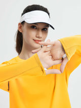 Yellow long-sleeve running tee with thumbholes, part of Run-Ready Comfort Set. #color_Yellow