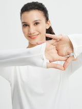Run-Ready Comfort Set: white long-sleeve running top with thumbholes #color_White