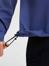 Blue raglan fleece running top hem detail with adjustable drawstring. #color_Navy Blue