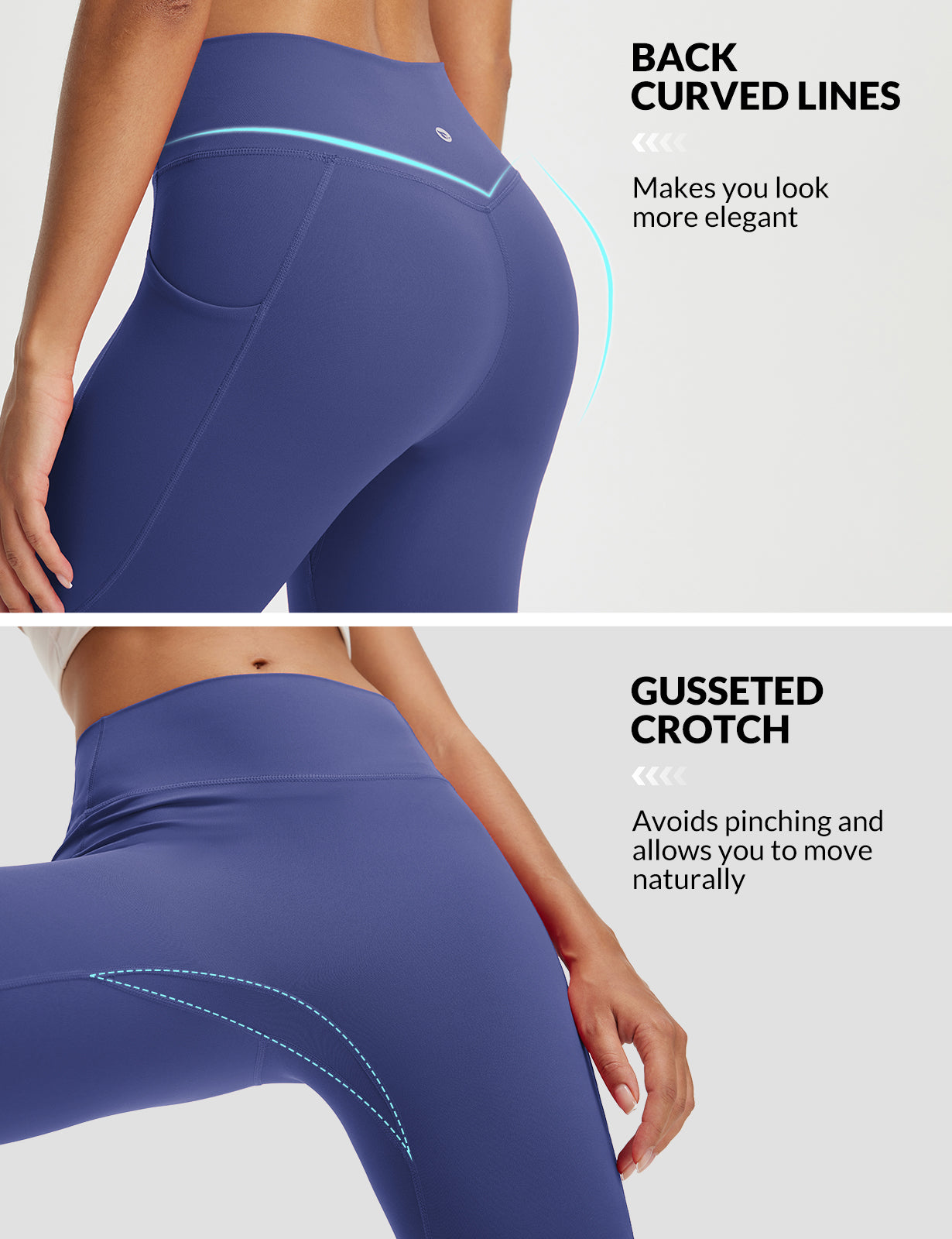 Women's deep blue 21" capris showing butt-lifting curved back seams and gusseted crotch. #color_Navy Blue