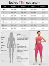 Baleaf women's size chart for capris: Size, Height, Waist, Hips, Inseam. Body measurement diagram. #color_Dark Gray