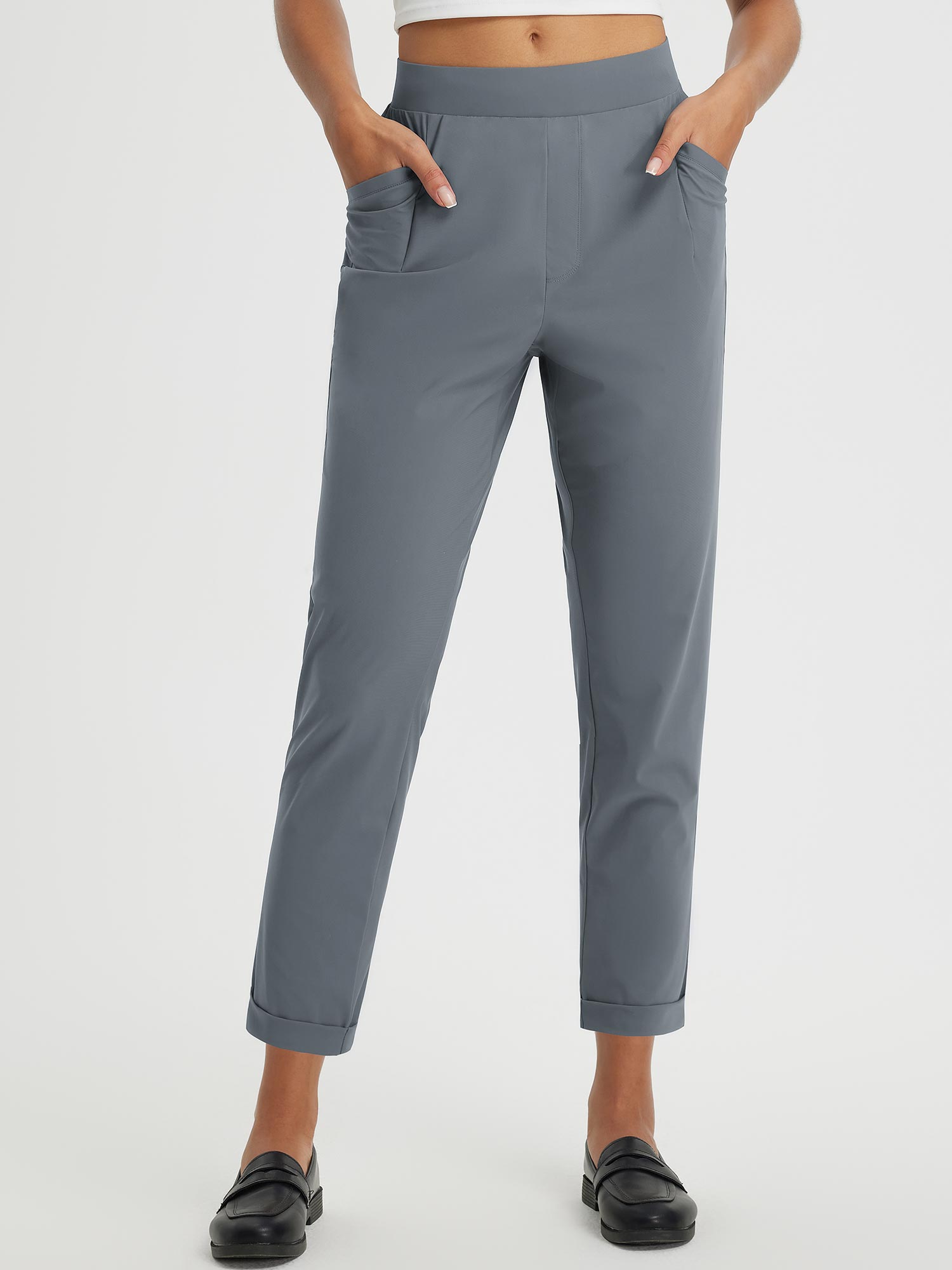 Dynamic Form High-Rise Tapered Trousers in grey, perfect for everyday travel.