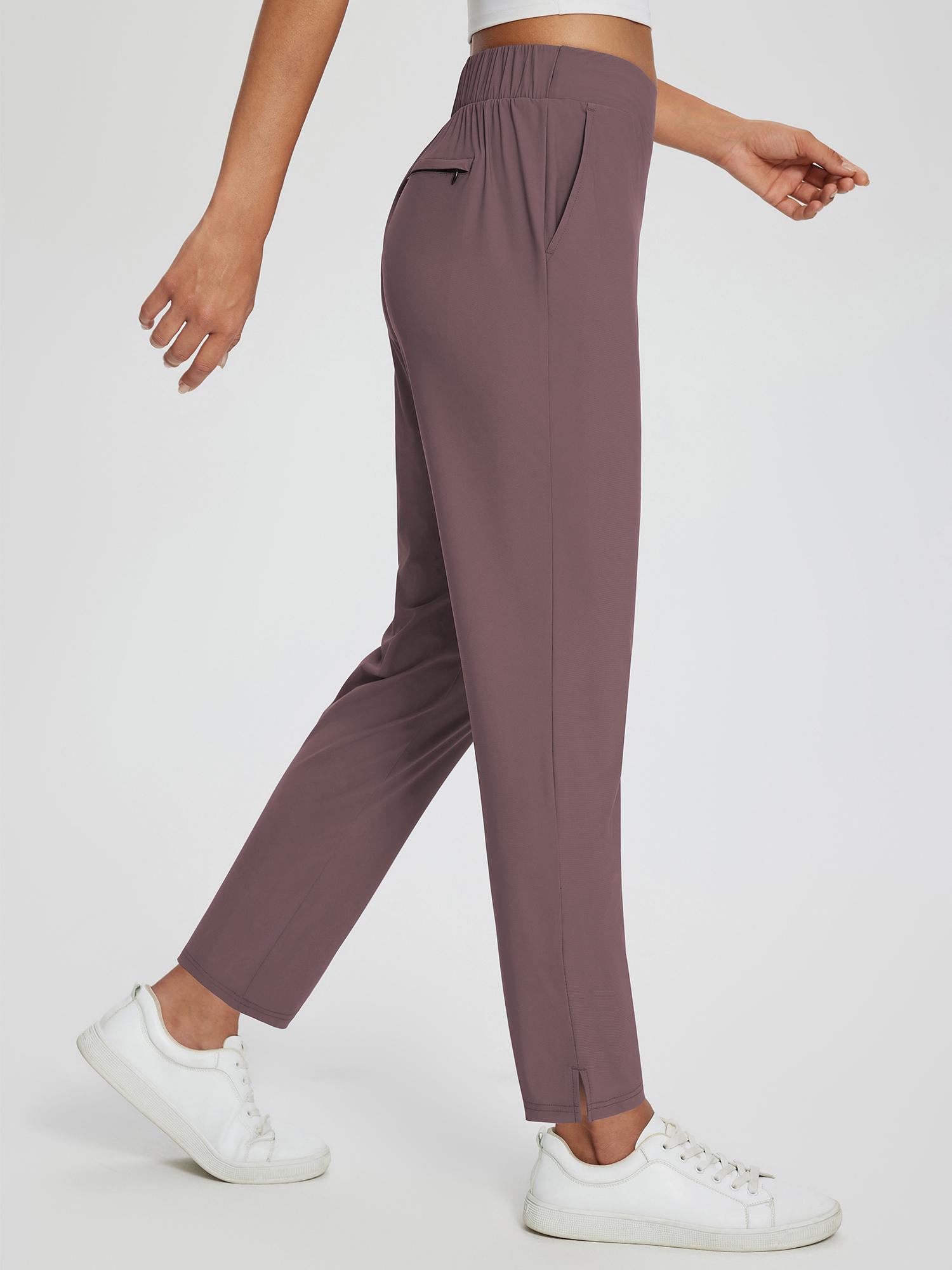 Mauve Sculpt high-waist tapered yoga pants with elastic waistband, split hem, and pockets. #color_Dark Brown