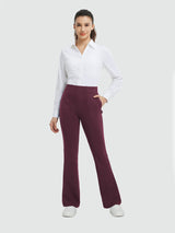Burgundy high-waisted flared bootcut pants, soft stretch for business & yoga. #Color_Wine Red