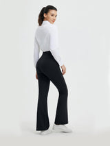 Women's black high-waisted bootcut pants for yoga and business #Color_Black