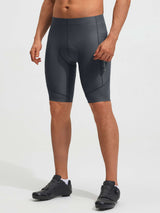 Dark grey Baleaf 4D padded men's bike shorts with 10" inseam, side pocket, reflective logo. #color_Dark Gray