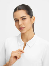 Baleaf white UPF 50+ half sleeve polo shirt with adjustable 1/4 zipper #color_White