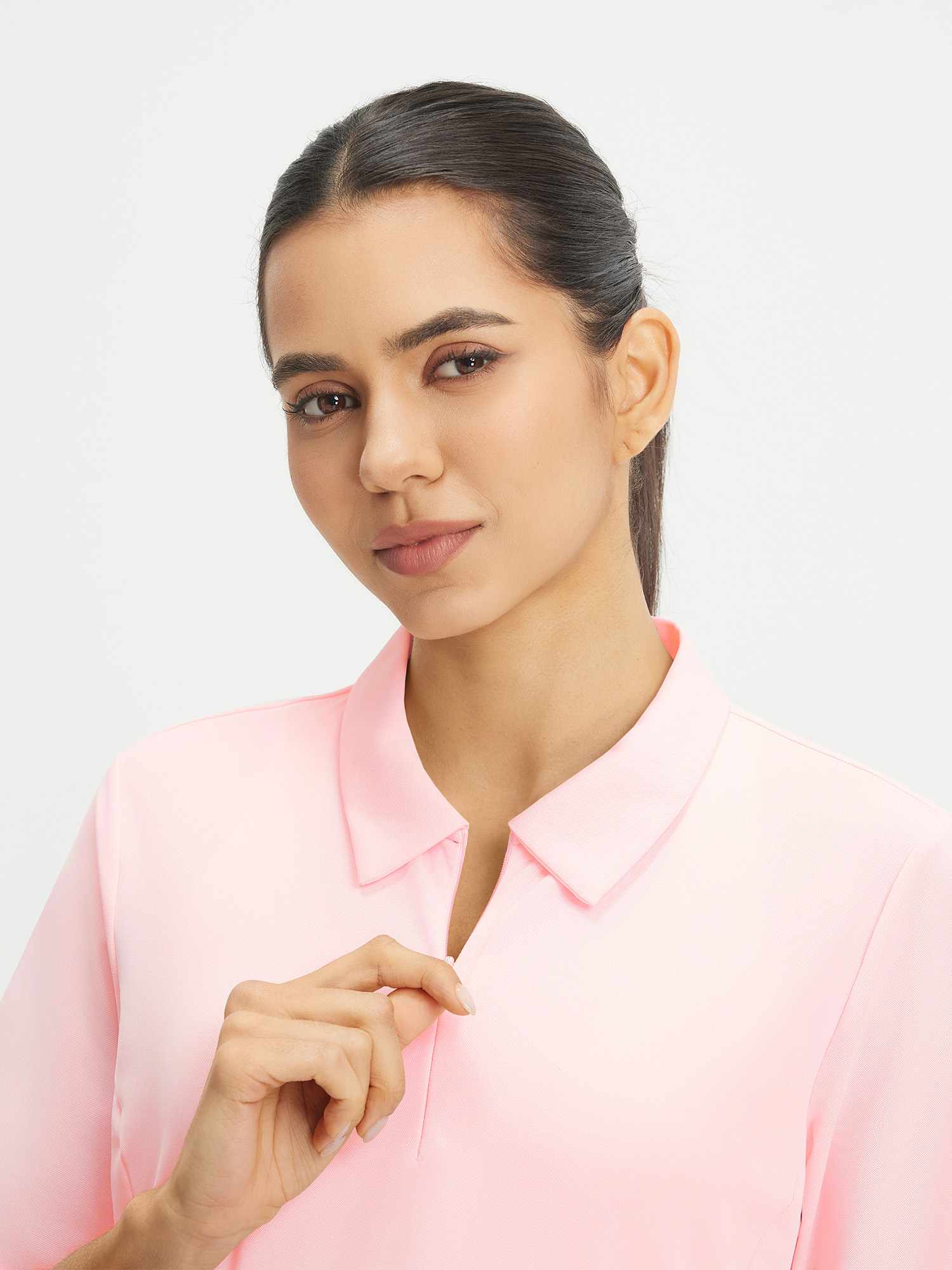 Pink Baleaf UPF 50+ half sleeve polo shirt with 1/4 zip #color_Pink