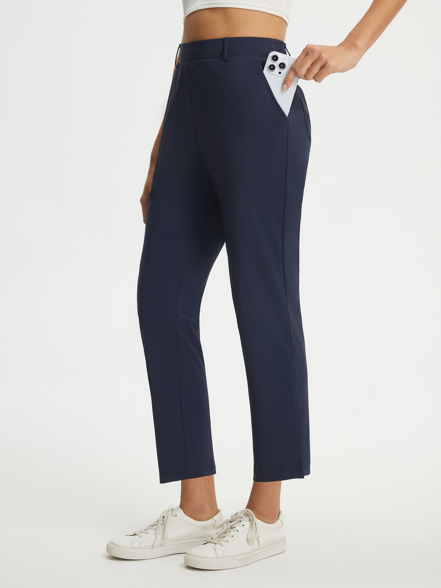 Navy Baleaf 25'' stretchy, wrinkle-free golf pants with phone pocket #color_Navy