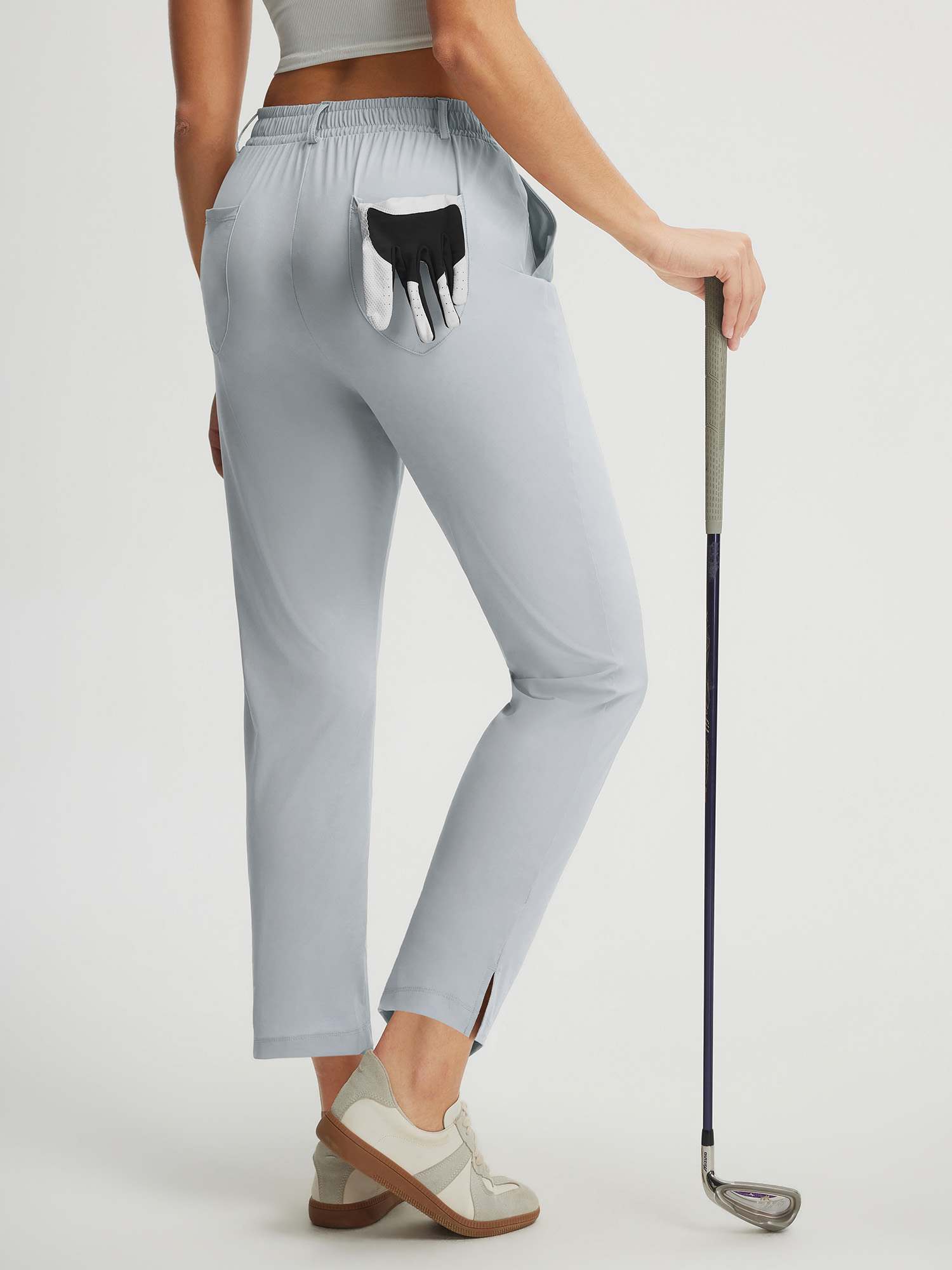 Baleaf 25'' stretchy light blue golf pants with glove & club #color_Light Gray