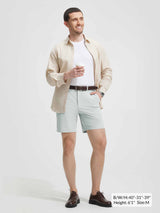 Baleaf men's light blue 7" inseam classic fit golf shorts on model (Height: 6'1", Size: M) #color_Light Gray