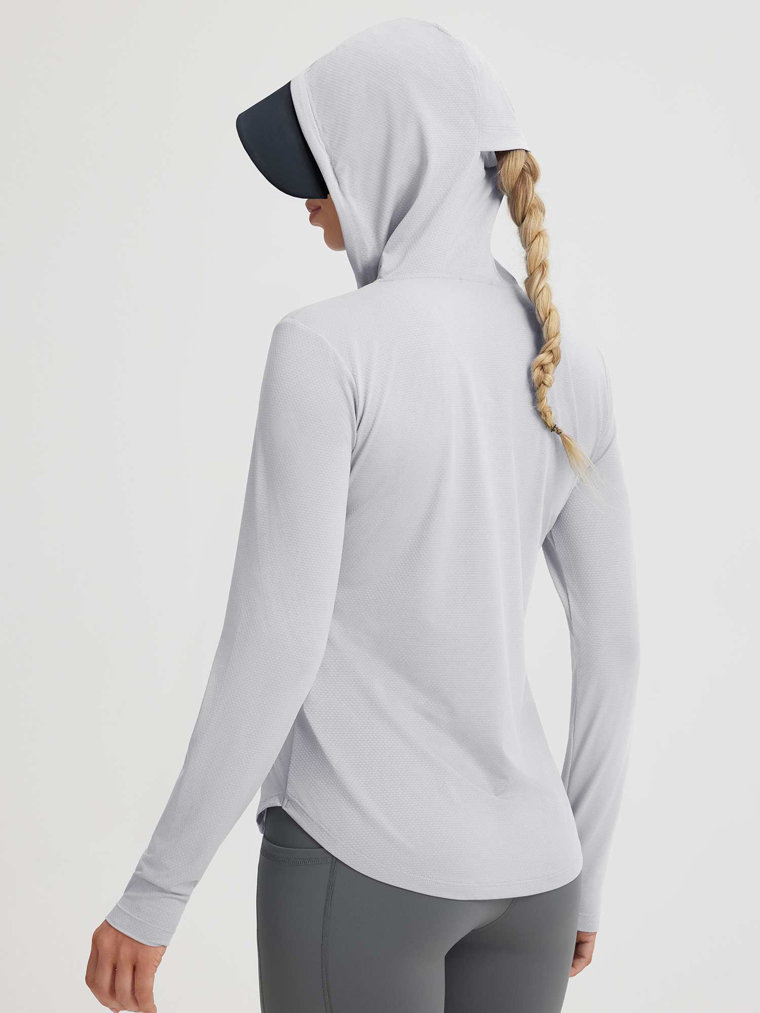 Baleaf light grey UPF 50+ lightweight sun jacket with hood for outdoor activities. #color_Light Gray