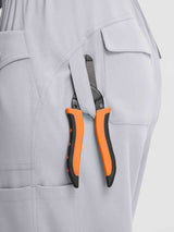 Baleaf 19'' grey cargo capri pants, showing tool clipped near multi-tool pocket. #color_Light Gray