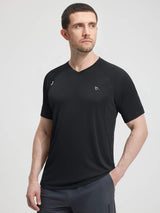 Men's black Baleaf quick-dry V-neck shirt with UPF 50+ sun protection. #color_Black