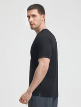 Baleaf men's black UPF 50+ quick-dry V-neck performance t-shirt #color_Black