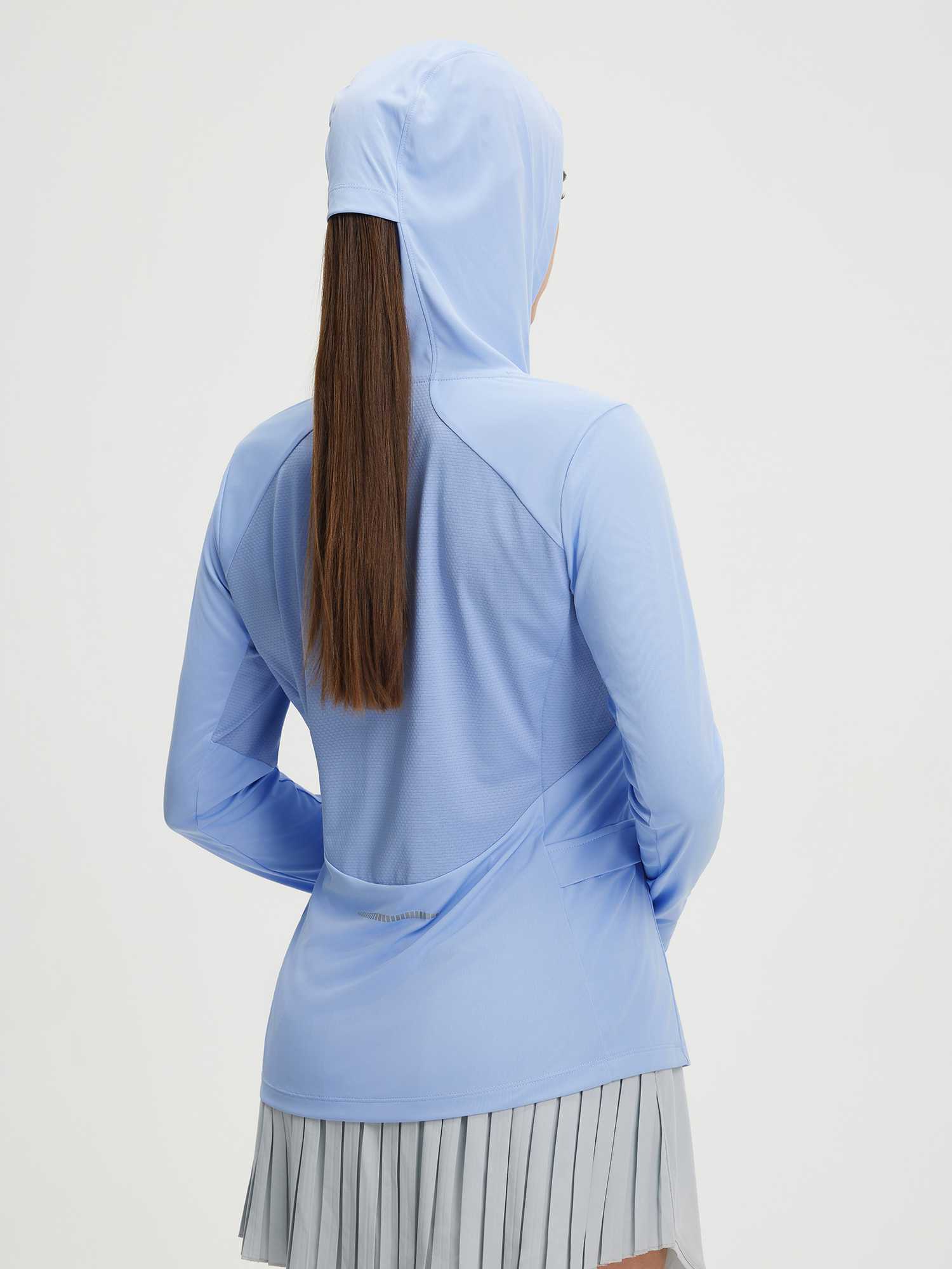 Baleaf lightweight light blue UPF 50+ sun shirt hoodie with hood, mesh ventilation. #color_Kentucky Blue