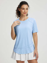 Baleaf light blue UPF 50+ stretchy short-sleeve athletic shirt. #color_Light Blue