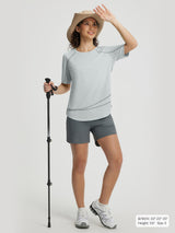 Baleaf UPF 50+ stretchy short-sleeve shirt worn by model for outdoor activity #color_Light Gray