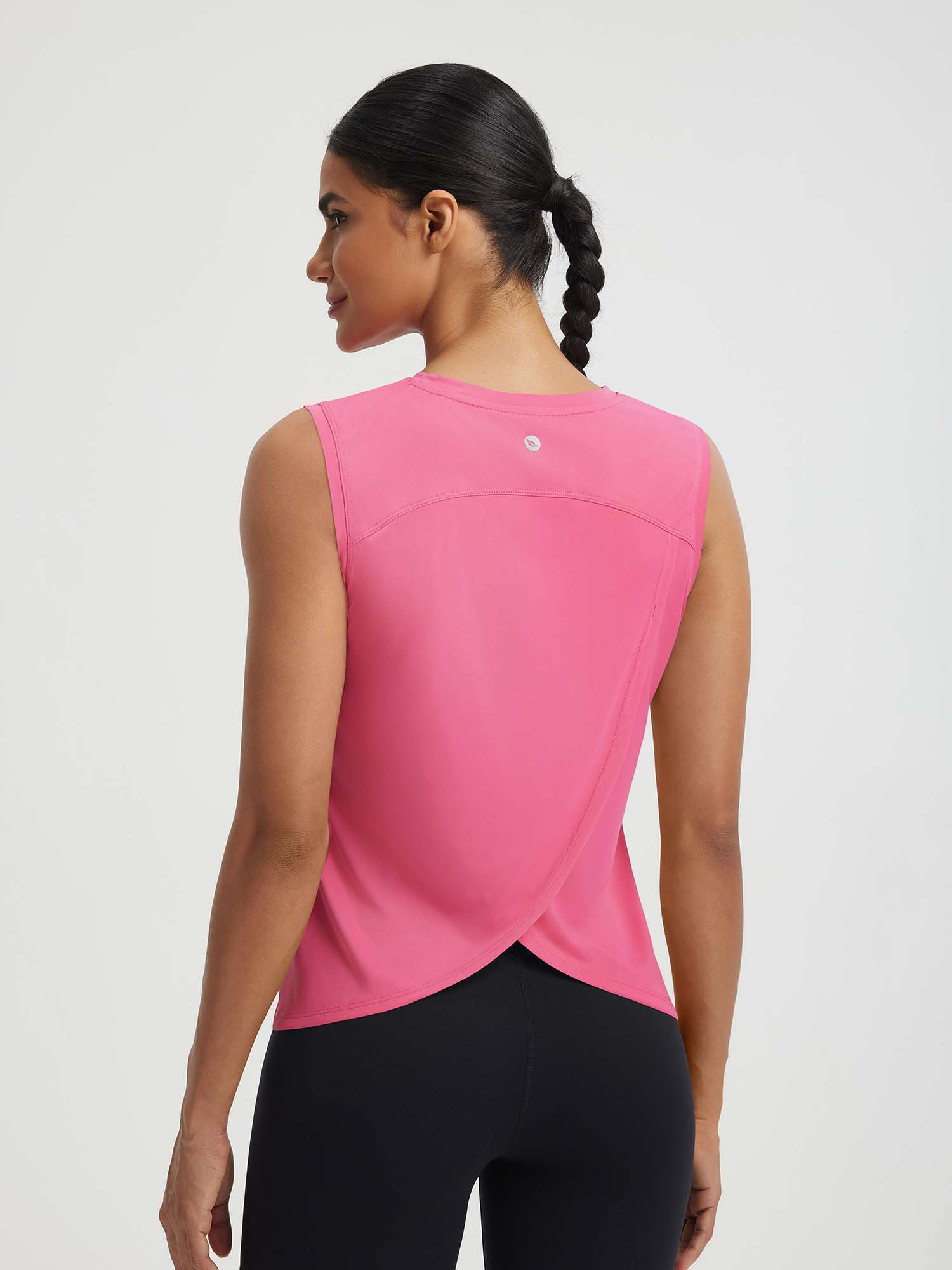 Baleaf women's pink UPF 50+ athletic crop tank top with open back #color_Hot Pink
