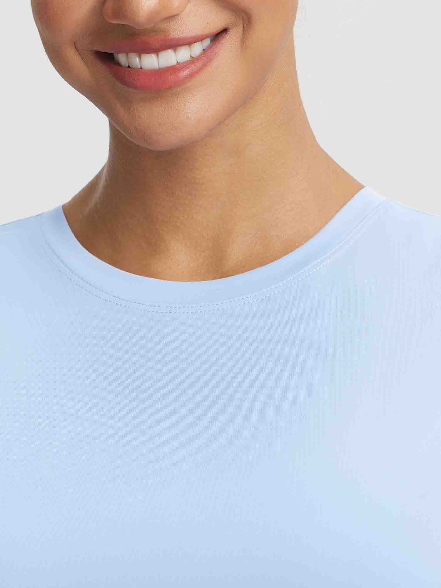 Baleaf light blue UPF 50+ tank top neckline and fabric detail #color_Light Blue