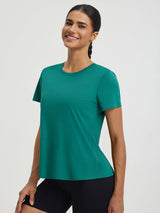 Teal UPF 50+ quick dry athletic short sleeve top with reflective dots. #color_Teal Green