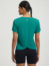 Green UPF 50+ quick dry short sleeve athletic top with split back #color_Teal Green