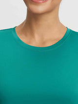 Teal UPF 50+ quick dry short sleeve athletic top, crew neck detail #color_Teal Green