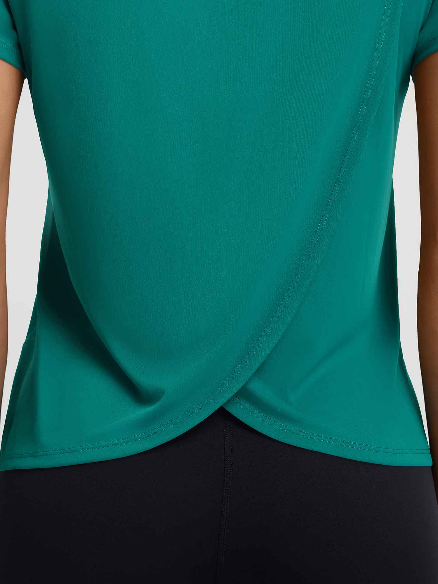Teal UPF 50+ quick dry short sleeve athletic top with open split back. #color_Teal Green