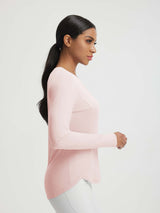 Pink Baleaf UPF 50+ icy cool long-sleeve shirt with thumbholes and curved hem #color_Pink Dogwood