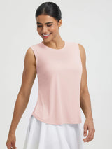 Light pink UPF 50+ sleeveless workout tank top with high neck. #color_Pink Dogwood