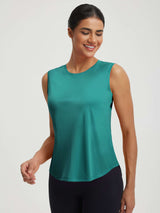 UPF50+ high neck teal workout tank top for women, curved hem #color_Teal Green
