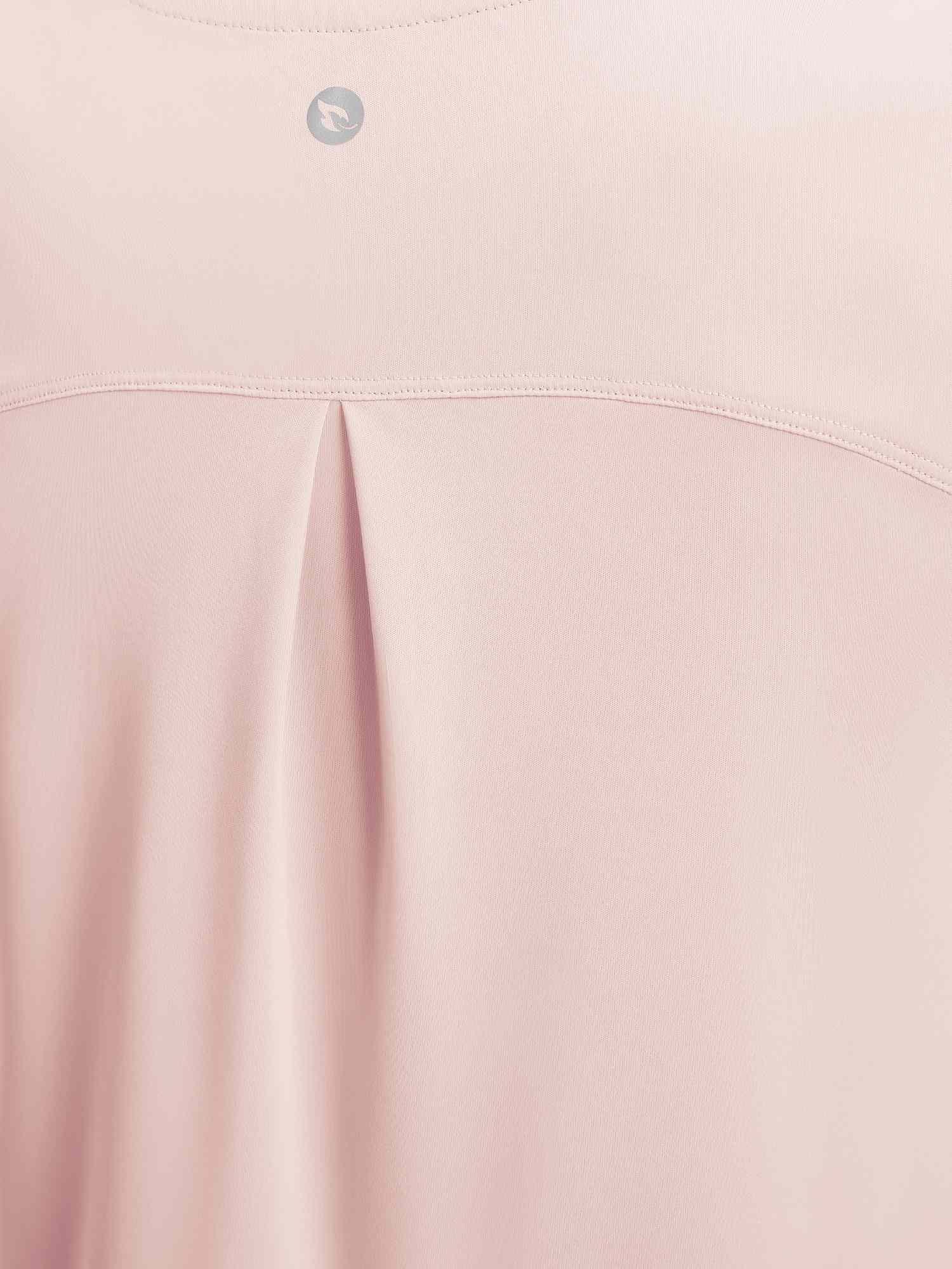 Pink UPF50+ workout tank top back featuring a pleat detail and silver logo. #color_Pink Dogwood